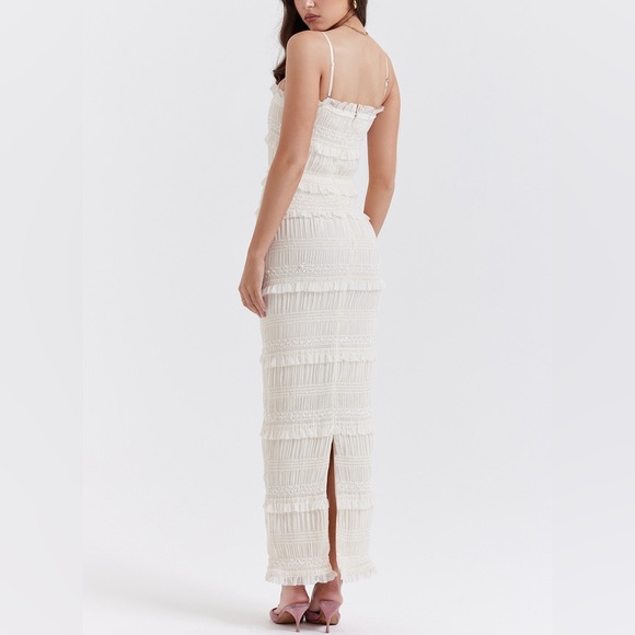 White ruched smocked midi maxi ruffle tiered dress - Picture 2 of 11